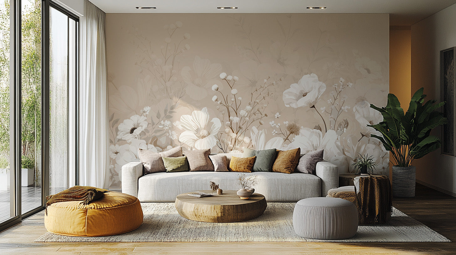 Floral wallpaper mural in an elegant room